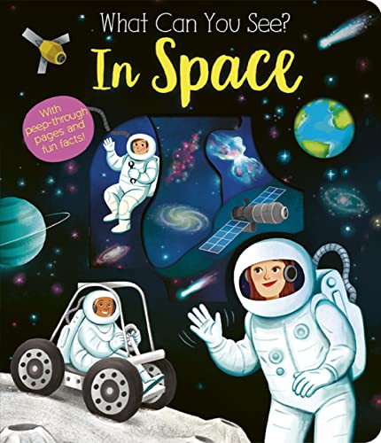 Book cover depicting astronauts, planets, and a space rover in space.