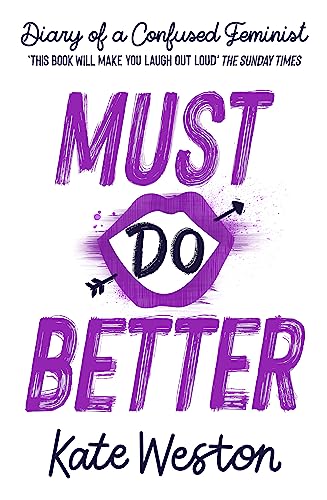 Book cover with purple text, lips, and arrows on a white background.