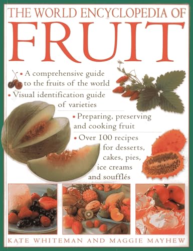 Book cover for World Encyclopedia of Fruit featuring melons, berries, and various fruit photos.