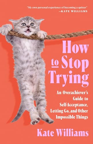 Book cover with a kitten clinging to a rope, pink and coral background.