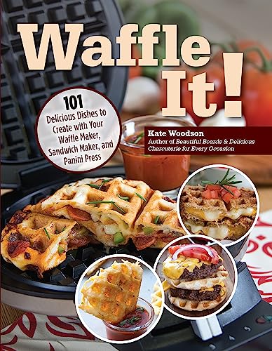 Cookbook cover featuring waffle iron and various waffle-pressed food items.