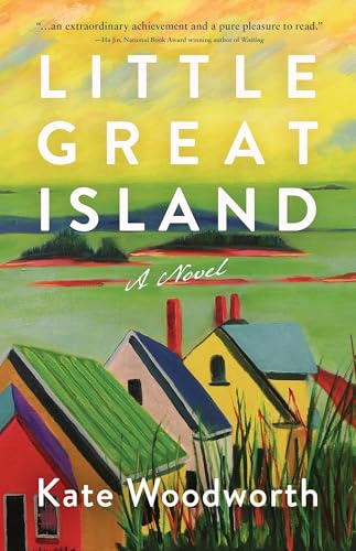 Book cover: colorful coastal houses and landscape, title “Little Great Island.”