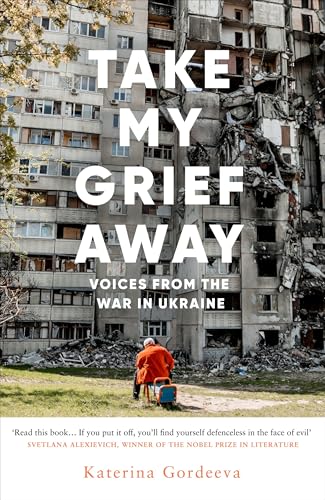 Book cover: “Take My Grief Away” with a damaged building backdrop.