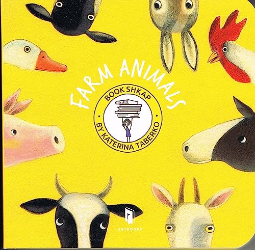 Yellow book cover with illustrated farm animals: cow, duck, chicken, goat.