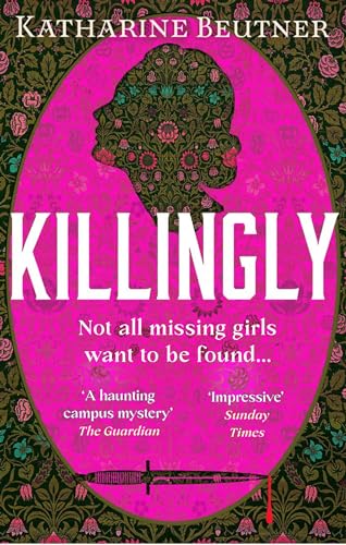 Book cover: pink floral background with a silhouette of a woman’s face.