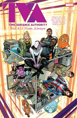 Comic book cover featuring diverse characters from the TVA team.
