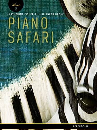 Piano Safari Repertoire Book 2 cover with zebra and piano keys.