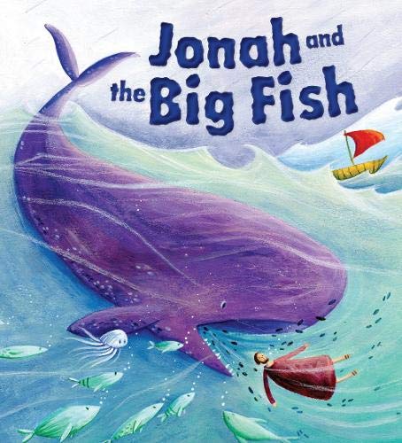 Illustration of a large purple fish swallowing a figure near a small boat.