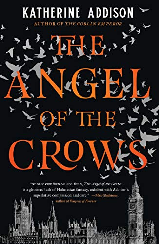 Book cover: black background with orange title, crows, and London cityscape.