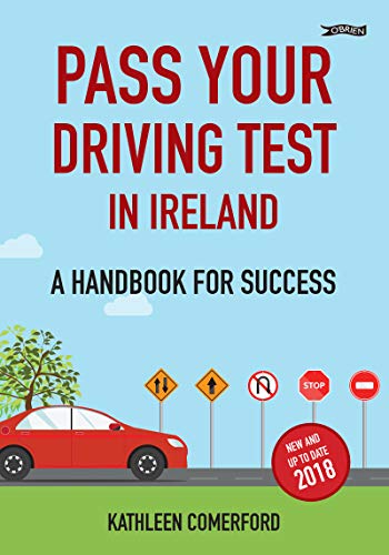 Book cover: "Pass Your Driving Test in Ireland" with car and road signs.