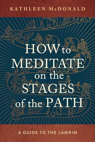 Book cover: “How to Meditate on the Stages of the Path” with golden illustrations.