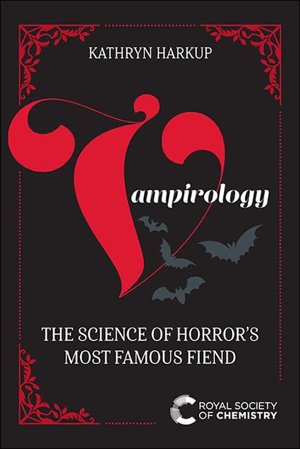Book cover for “Vampirology” with red design, bats, and white text.