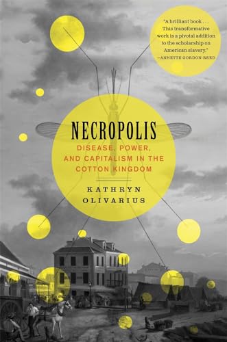 Book cover for “Necropolis” with yellow circles over a historical scene.