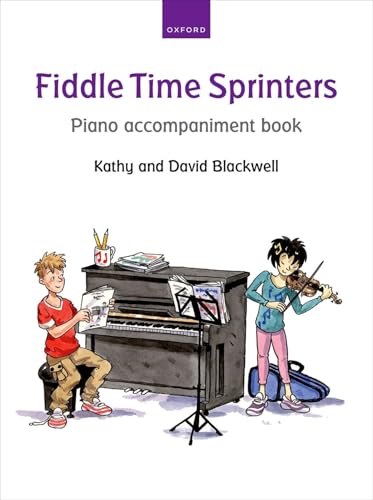 Cover of Fiddle Time Sprinters piano accompaniment book showing a pianist and violinist.