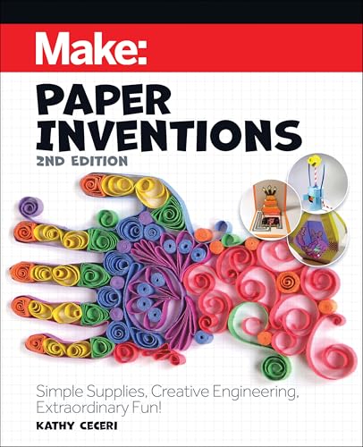 Book cover: "Make: Paper Inventions" with colorful paper craft designs.