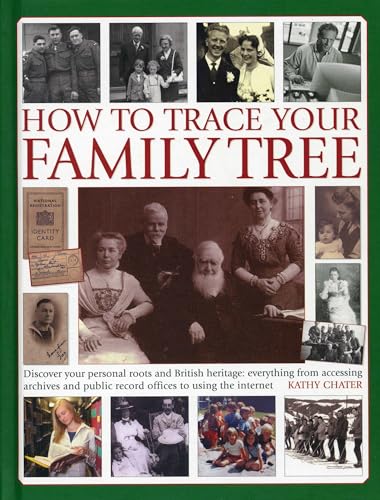 Book cover with vintage photos and text: “How to Trace Your Family Tree.”