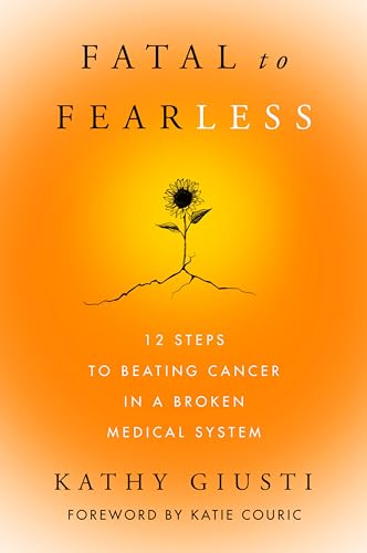 Book cover: orange background, sunflower illustration, title "Fatal to Fearless.