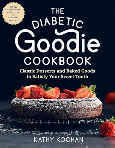 Cookbook cover with strawberries, chocolate cake, and title “The Diabetic Goodie Cookbook.”