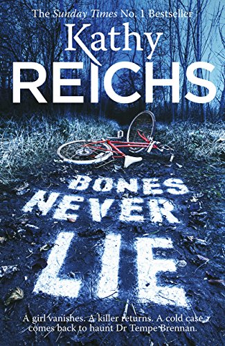 Book cover: "Bones Never Lie" with a bicycle and muddy ground.