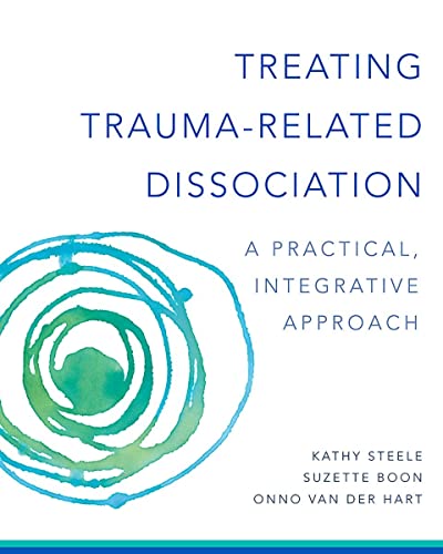 Book cover: "Treating Trauma-Related Dissociation" with a circular, watercolor design.