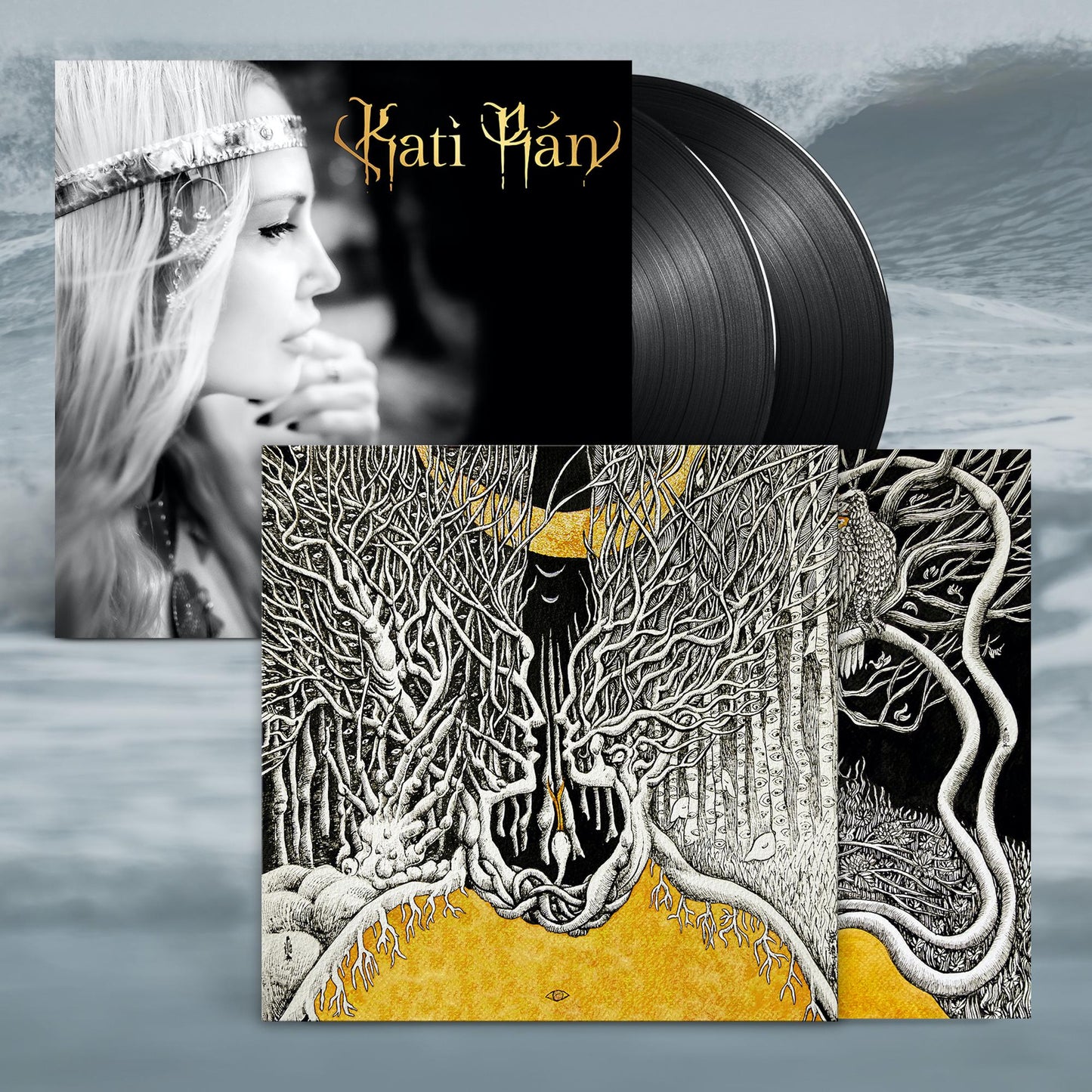 Vinyl record cover featuring a woman’s profile and intricate tree artwork.