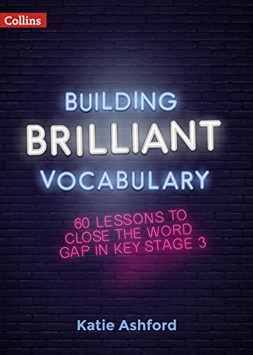 Book cover: "Building Brilliant Vocabulary" with neon-style lettering.