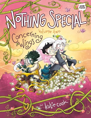 Graphic novel cover with three cartoon characters and floral designs.