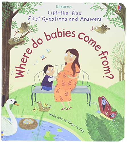 Children’s book cover: pregnant woman, child, and birds in a garden.