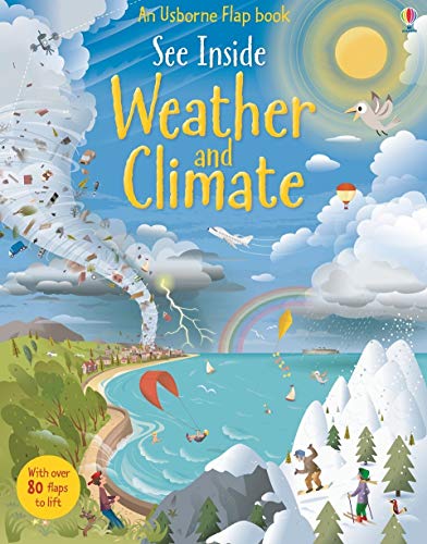 Book cover showing a tornado, rainbow, snowy mountains, and various weather elements.