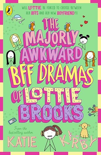 Book cover with cartoon girls, pink text, and green background.
