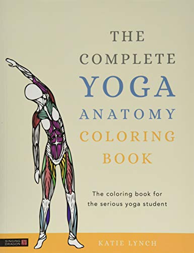 Yoga anatomy coloring book cover with illustrated human muscles and pose.