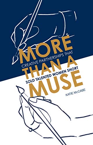 Book cover with line drawings of hands holding paintbrushes on blue and white background.
