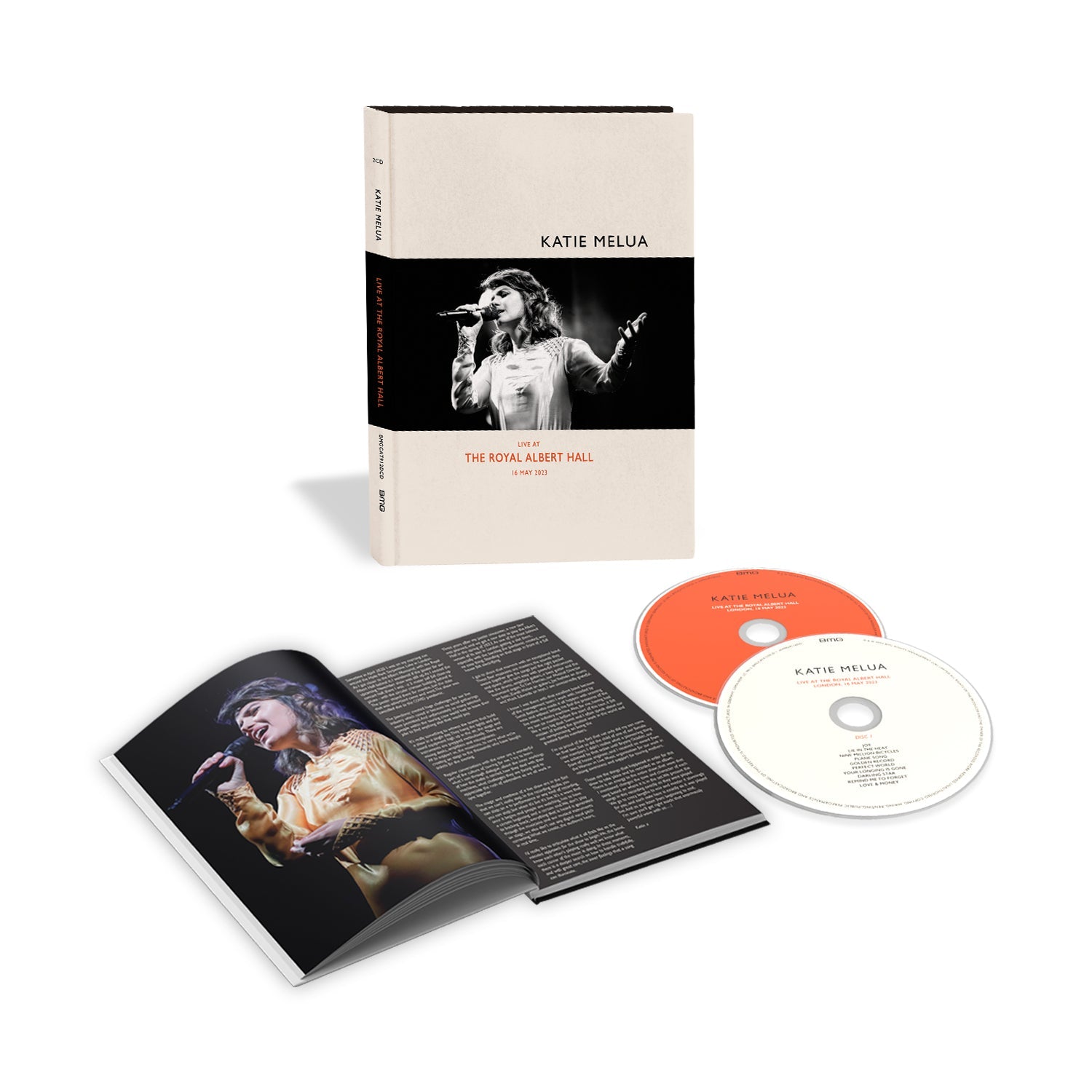 Katie Melua CD case, booklet, and disc featuring a concert photo.