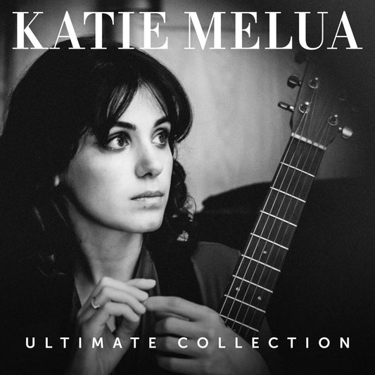 Black and white album cover featuring Katie Melua holding a guitar, with text overlay.