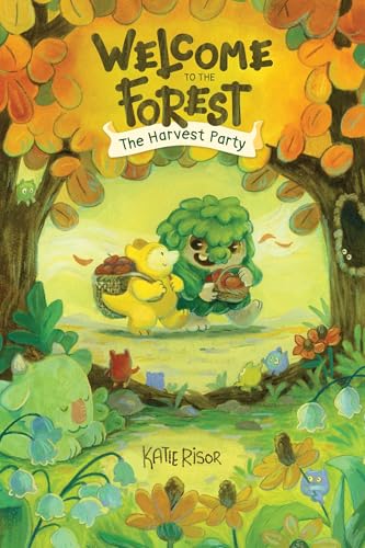 Colorful illustration of forest creatures celebrating harvest amongst trees and flowers.
