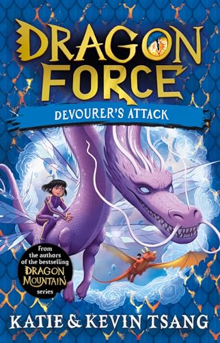 Book cover featuring a girl riding a purple dragon and a smaller orange dragon.