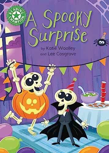 Book cover: "A Spooky Surprise" with cartoon skeletons and Halloween decorations.