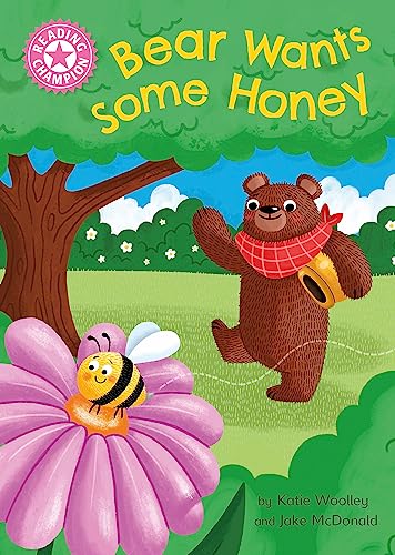 Book cover: a brown bear with honey, a bee, and a pink flower.
