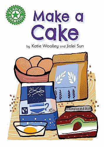 Book cover titled Make a Cake showing eggs, flour, sugar, and jam.