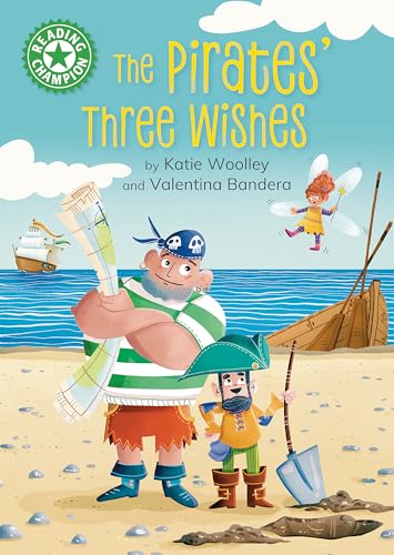 Book cover: pirate, fairy, map, and shipwreck on a beach scene.