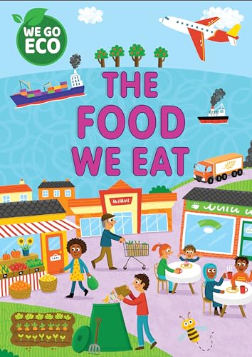 Colorful illustrated book cover depicting food transport, shops, and people.
