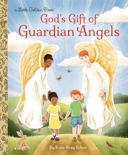 Book cover depicting children with guardian angels in a sunny landscape.