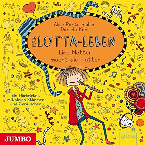 The image shows a cartoon girl playing a flute on a yellow background.