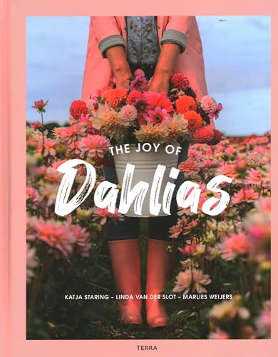 Book cover featuring a person holding a bucket of colorful dahlia flowers.