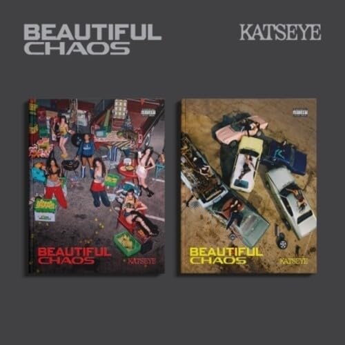 CD cover for Katseye’s “Beautiful Chaos” featuring colorful, chaotic imagery.