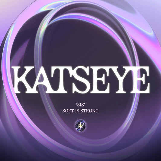 KATSEYE “SIS” CD cover with swirling purple and white abstract design.