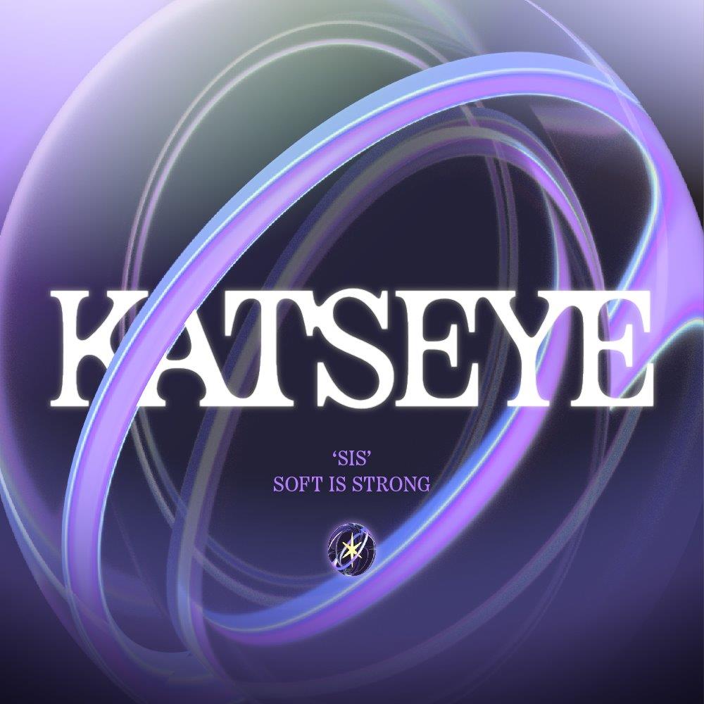 CD cover for KATSEYE’s “SIS” with purple swirls and white text.