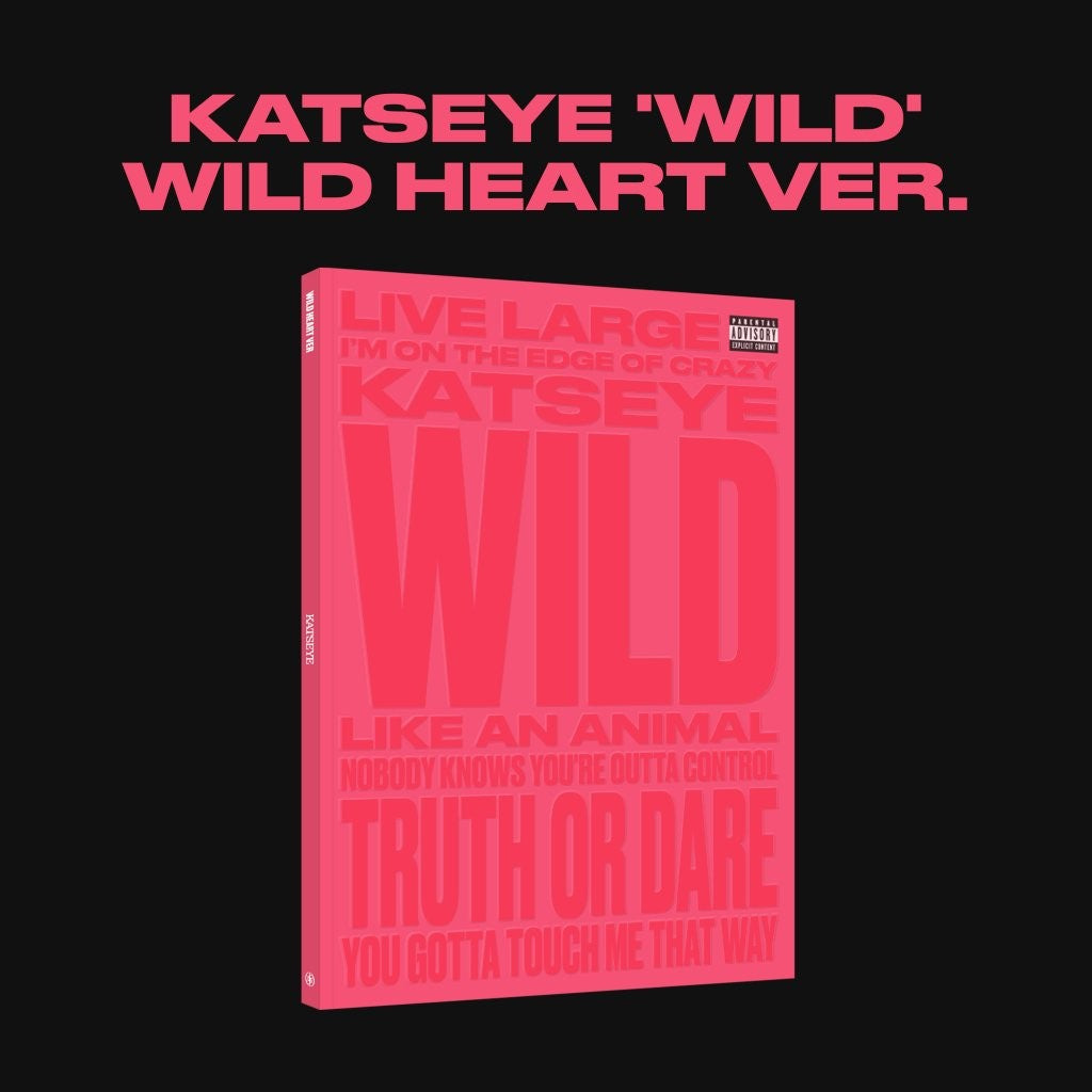Red CD case for KATSEYE’s “WILD” with bold white text and graphics.