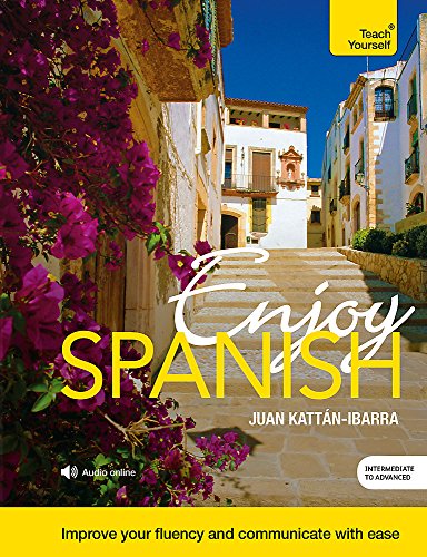 Book cover featuring a Spanish village street with purple bougainvillea and yellow text.