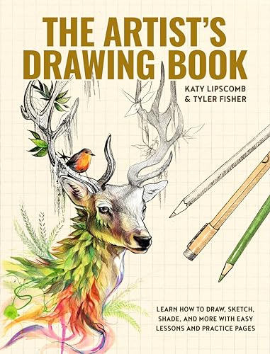 Book cover with a deer illustration, pencils, and grid background.